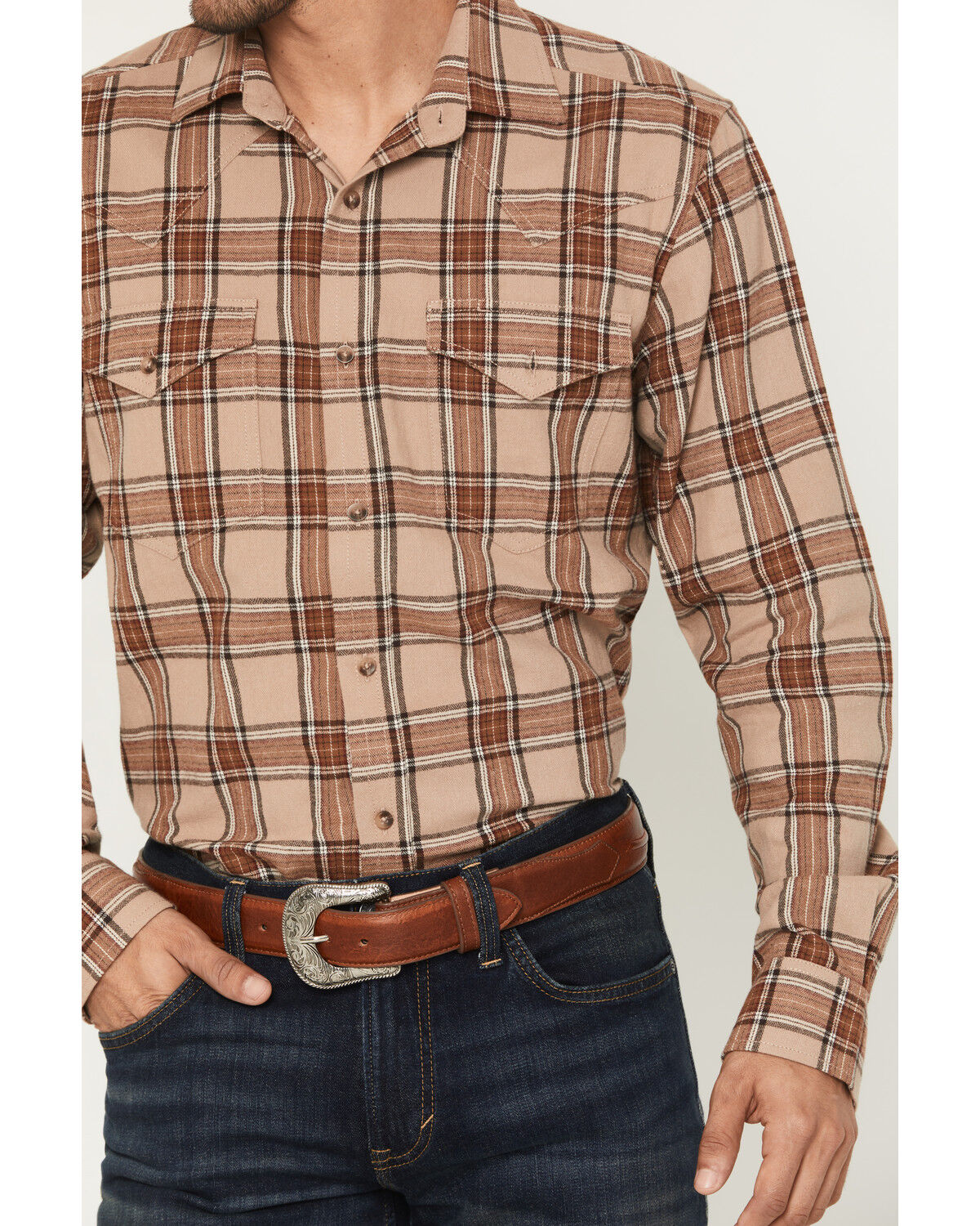 Image #3 - Cody James Black 1978® Men's Brenden Plaid Print Long Sleeve Button-Down Flannel Shirt, Tan, hi-res