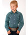Amarillo Boys' Blue Ridge Geo Print Long Sleeve Western Shirt , Green, hi-res
