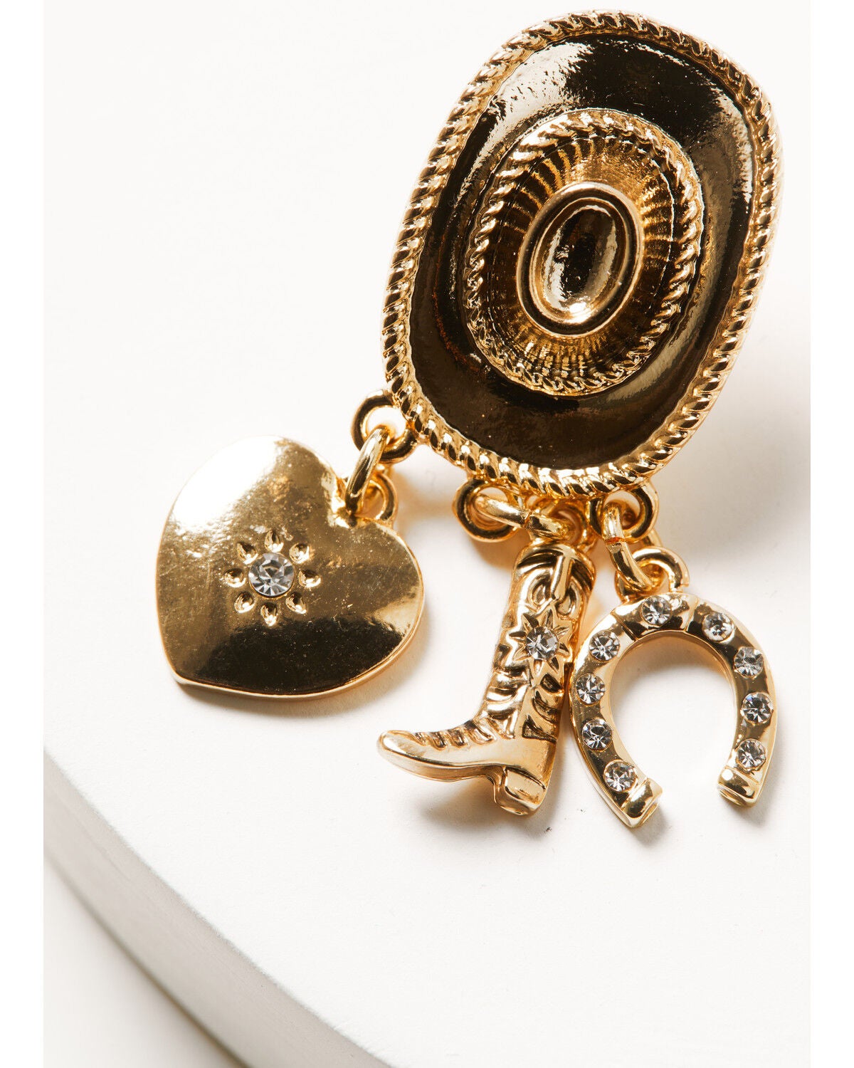 Image #2 - Shyanne Women's Western Muse Cowboy Hat Charm Statement Earrings, Gold, hi-res