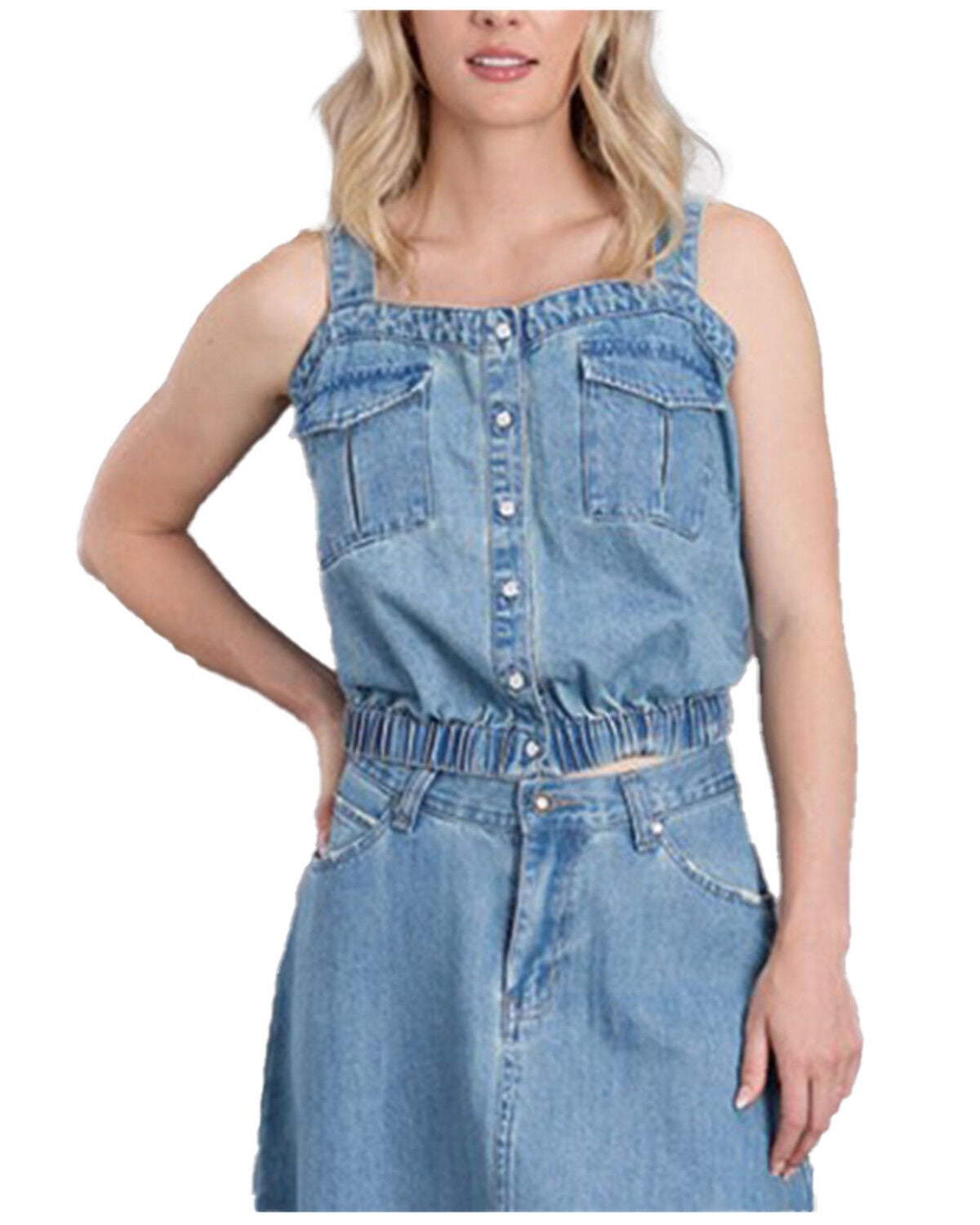 Stetson Women's Light Wash Denim Button Front Tank Top, Light Wash, hi-res
