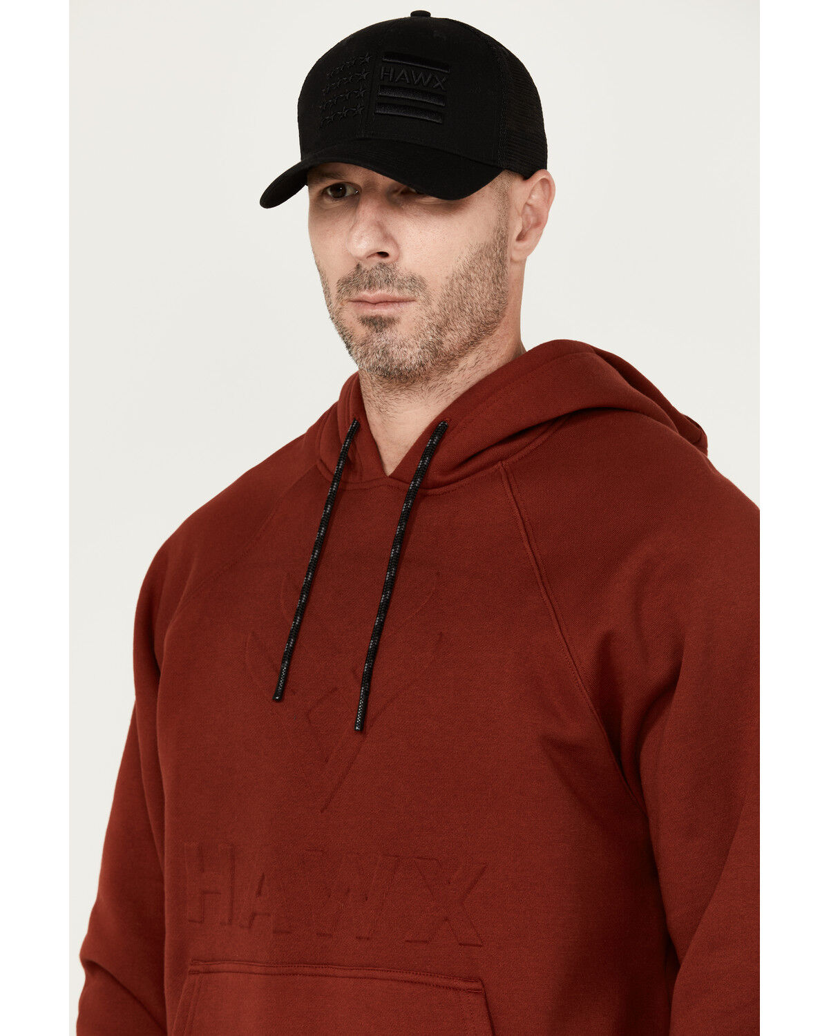 Image #2 - Hawx Men's Embossed Hooded Sweatshirt, Dark Red, hi-res