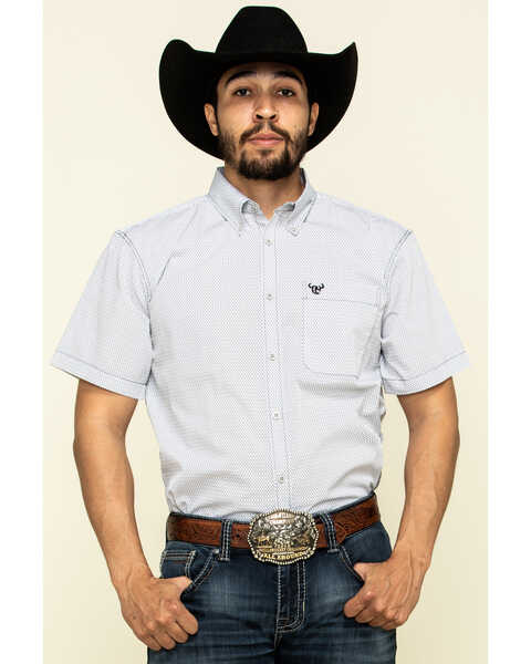 Cowboy Hardware Men's White Little Zig Geo Print Short Sleeve Western Shirt , White, hi-res