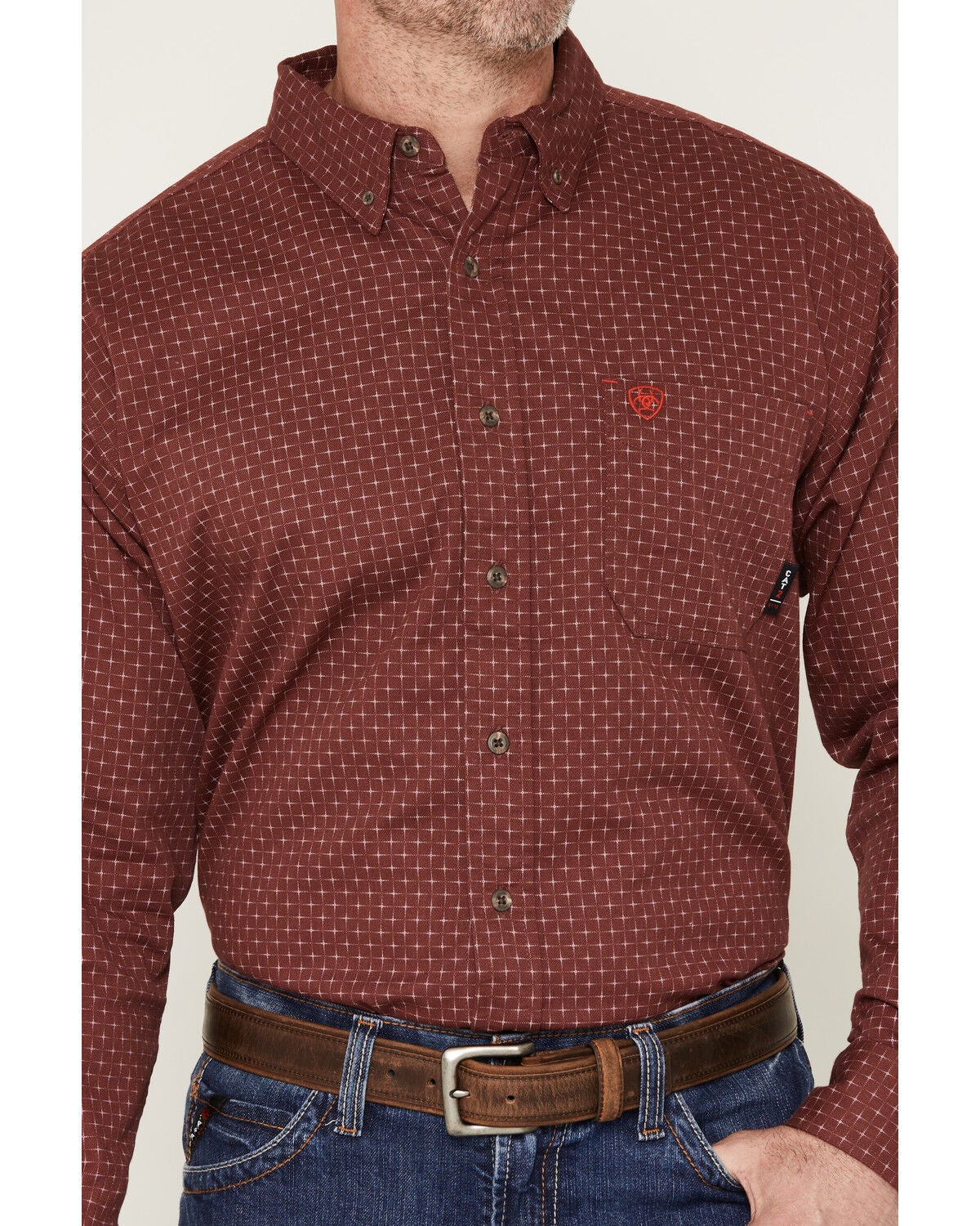 Image #3 - Ariat Men's FR Logan Geo Print Long Sleeve Button-Down Work Shirt, Burgundy, hi-res
