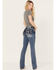 Image #1 - Miss Me Women's Low Rise Dark Wash Tonal Americana Border Bootcut Jeans, Dark Wash, hi-res