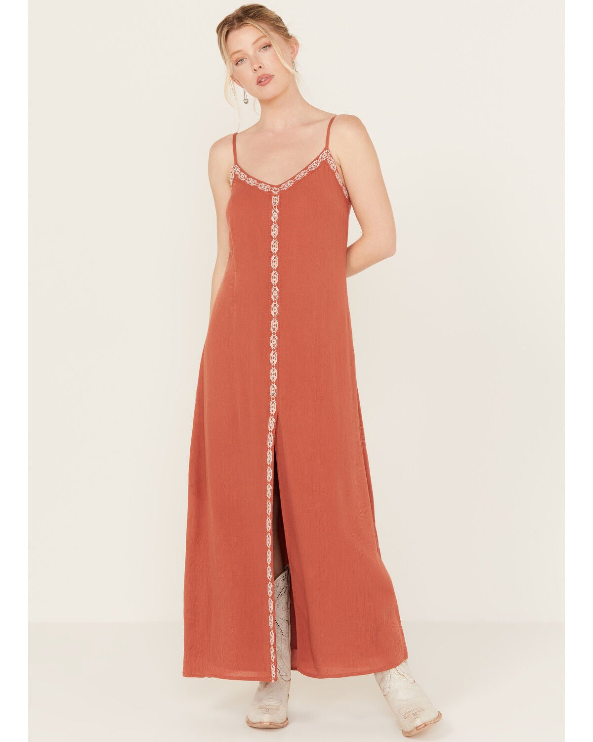 Idyllwind Women's Myrtle Embroidered Trim Maxi Dress, Pecan, hi-res