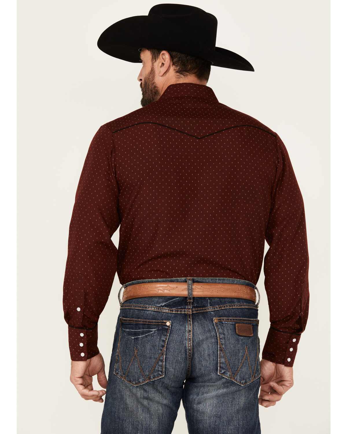 Image #4 - Roper Men's Printed Long Sleeve Pearl Snap Western Shirt, Wine, hi-res