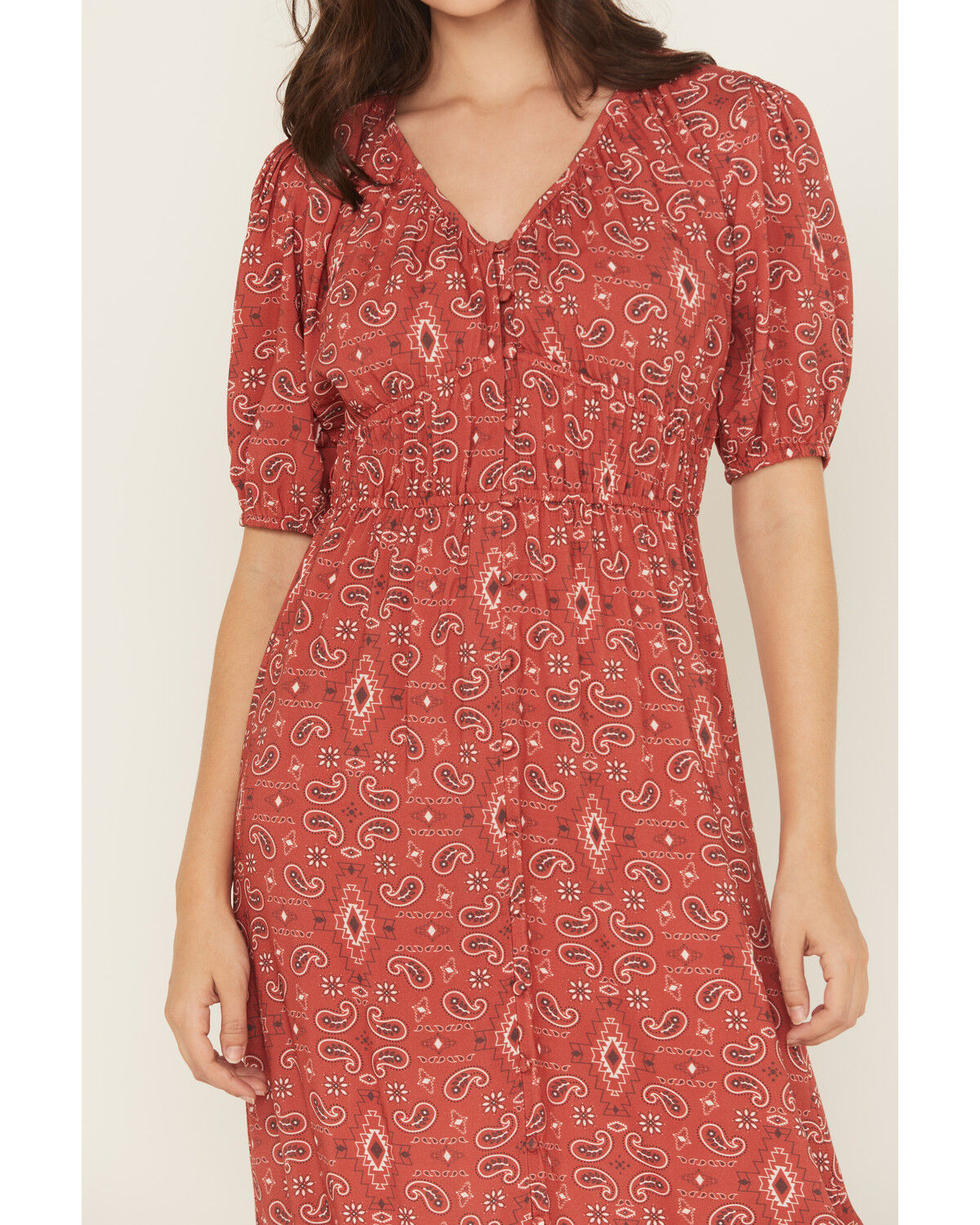 Image #3 - Panhandle Women's Paisley Print Puff Sleeve Midi Dress, Red, hi-res