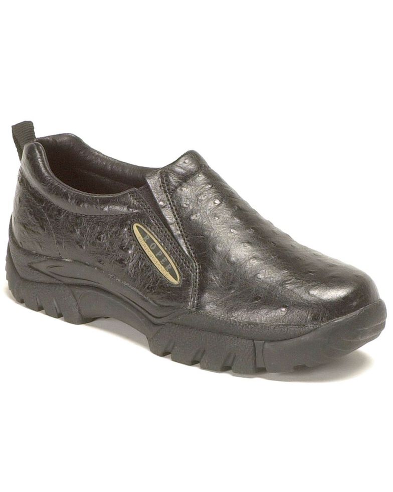 Roper Ostrich Print Leather Slip-On Shoes, Black, hi-res