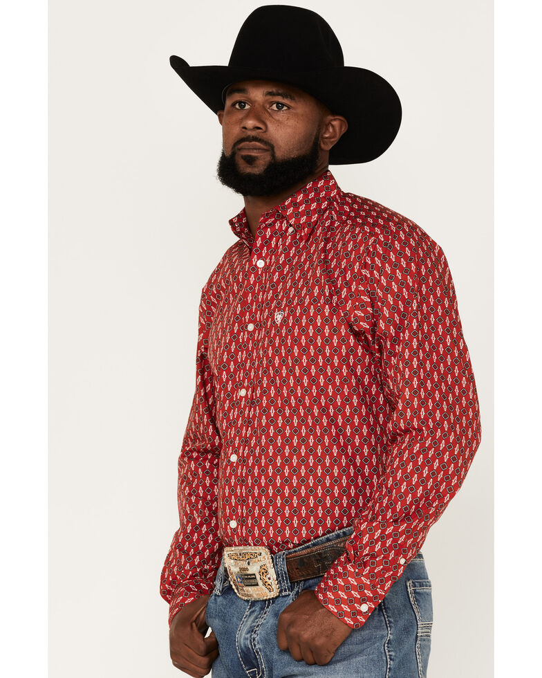 Ariat Men's Noland Southwestern Print Fitted Button-Down Western Shirt , Red, hi-res