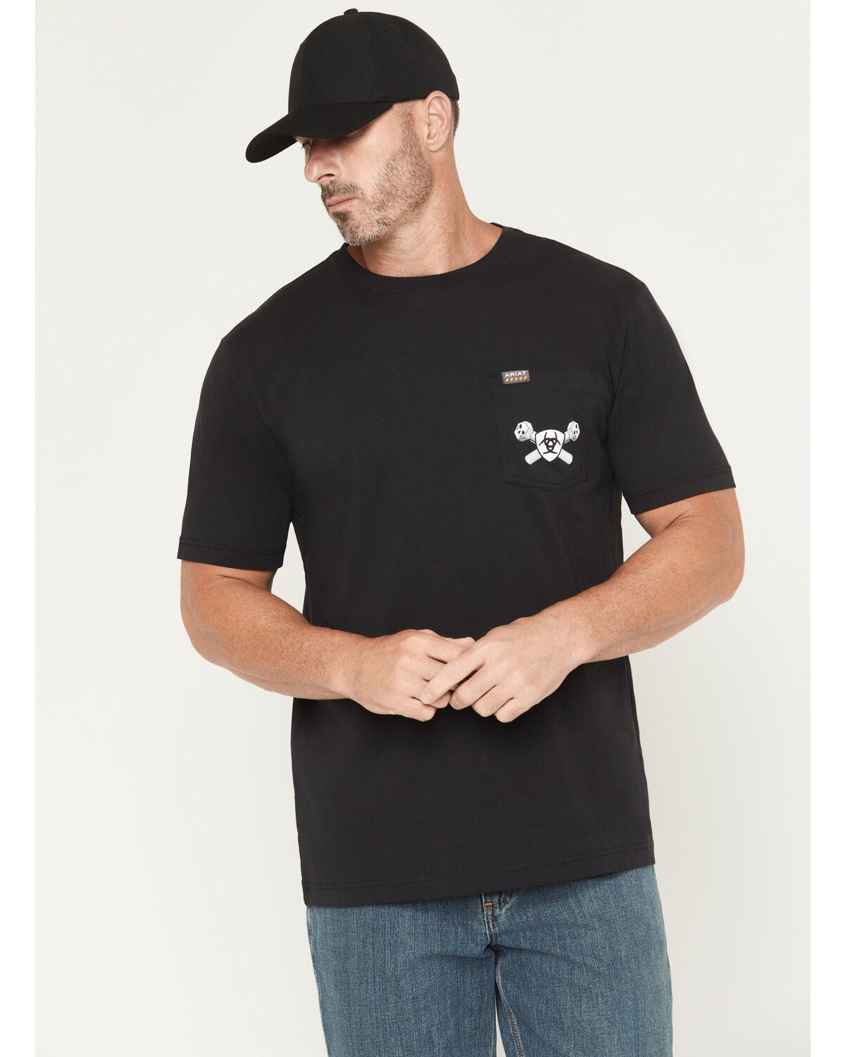 Image #2 - Ariat Men's Rebar Cotton Strong Bolt Short Sleeve Graphic Work Shirt, Black, hi-res