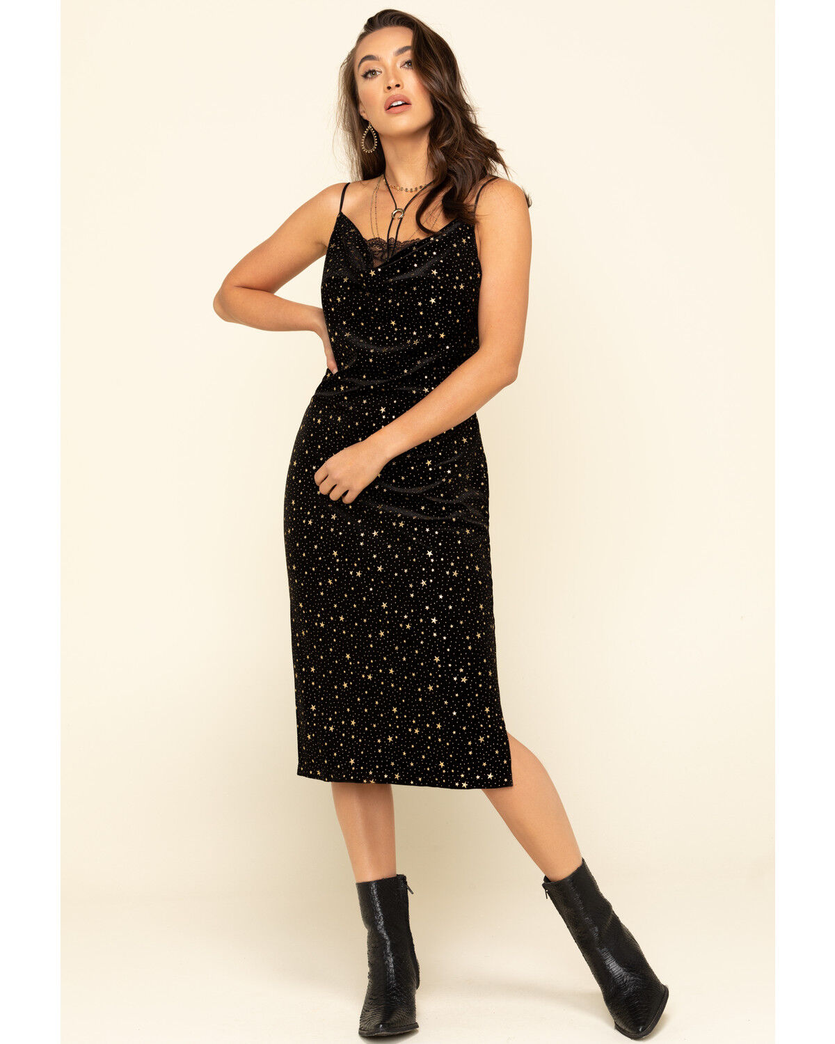 black gold midi dress