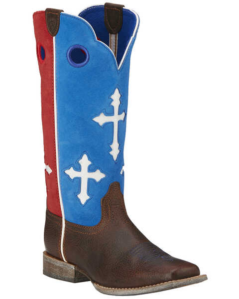 Ariat Boys' Ranchero Patriotic Western Boots - Square Toe, Brown, hi-res