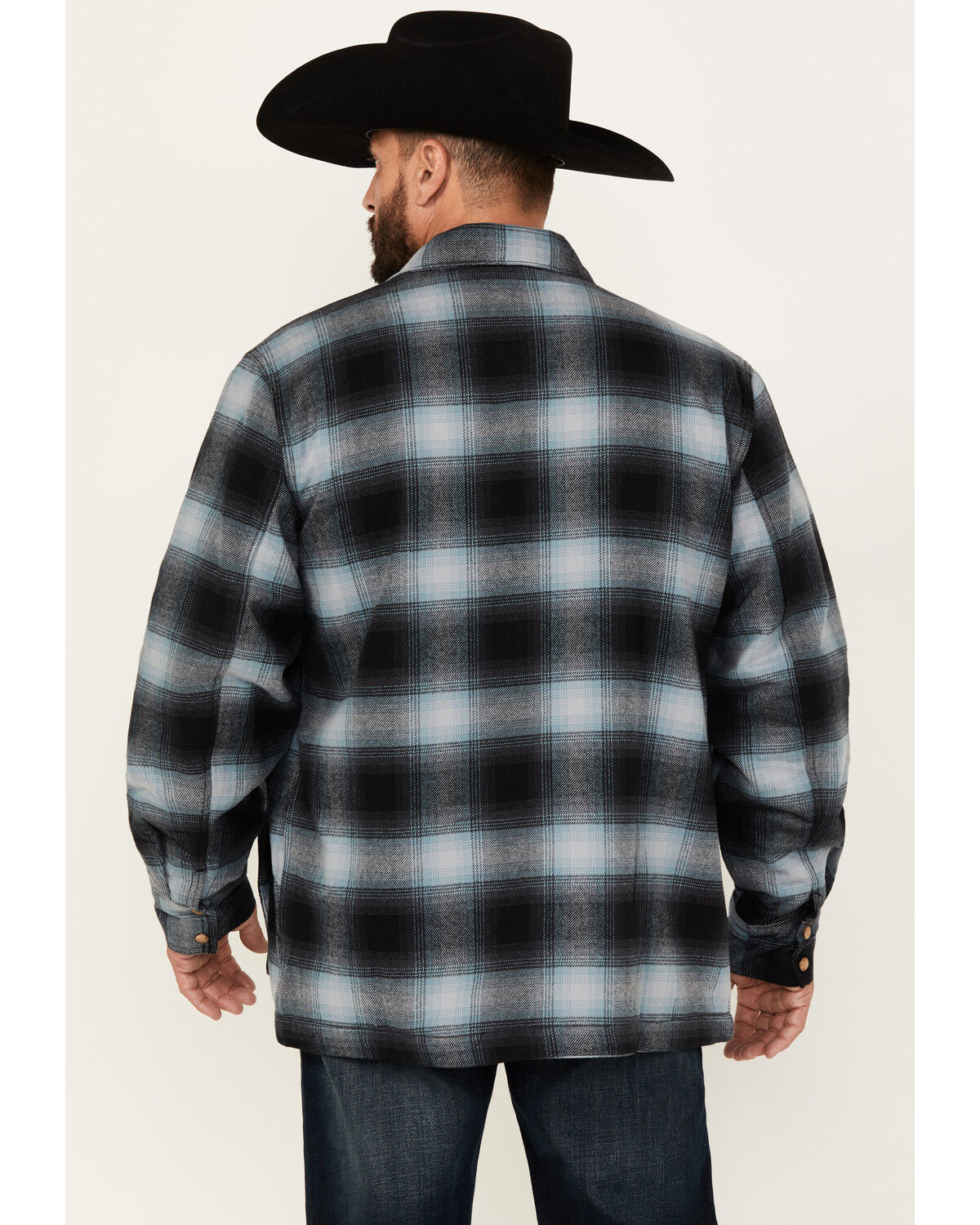Image #4 - Wrangler Men's Hombre Sherpa Lined Plaid Print Snap Flannel Shirt Jacket, Blue, hi-res