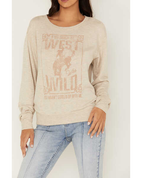 Image #3 - Idyllwind Women's Wild West Graphic Sweatshirt, Oatmeal, hi-res