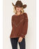 Image #1 - Blended Women's Lace V Neck Sweatshirt, Chocolate, hi-res