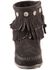 Minnetonka Double Fringe Side Zip Moccasin, Black, hi-res