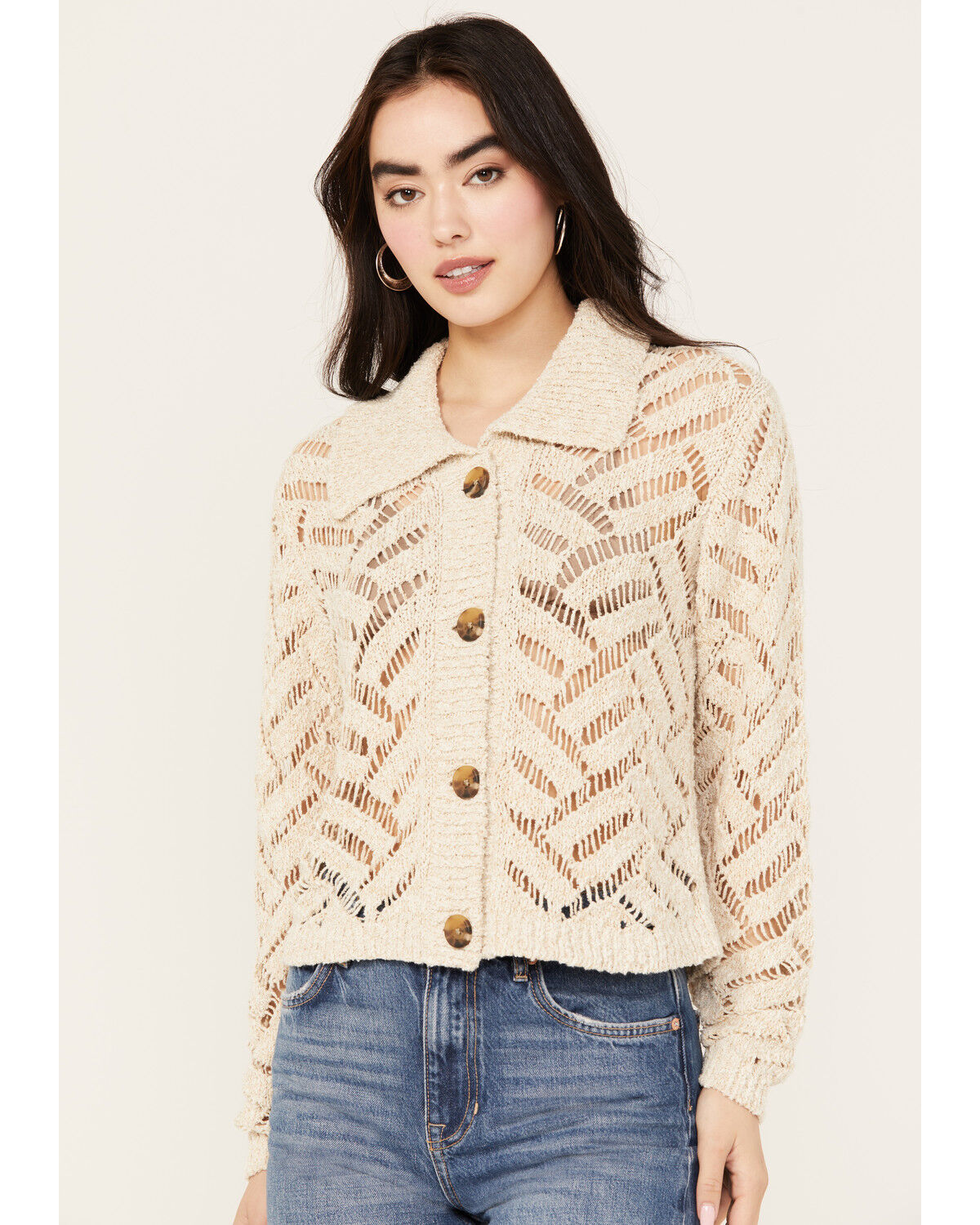 Image #1 - Cleo + Wolf Women's Cropped Boxy Cardigan, Sand, hi-res