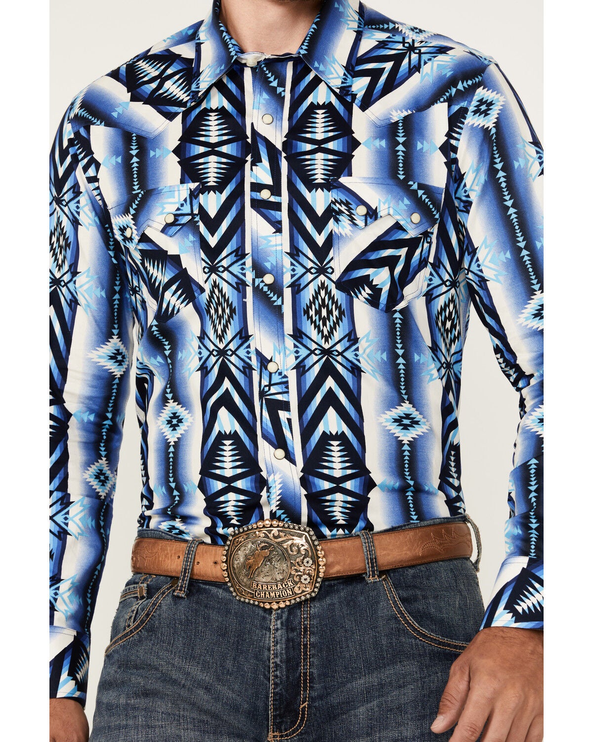 Image #3 - Rock & Roll Denim Men's Southwestern Print Long Sleeve Snap Stretch Western Shirt, , hi-res