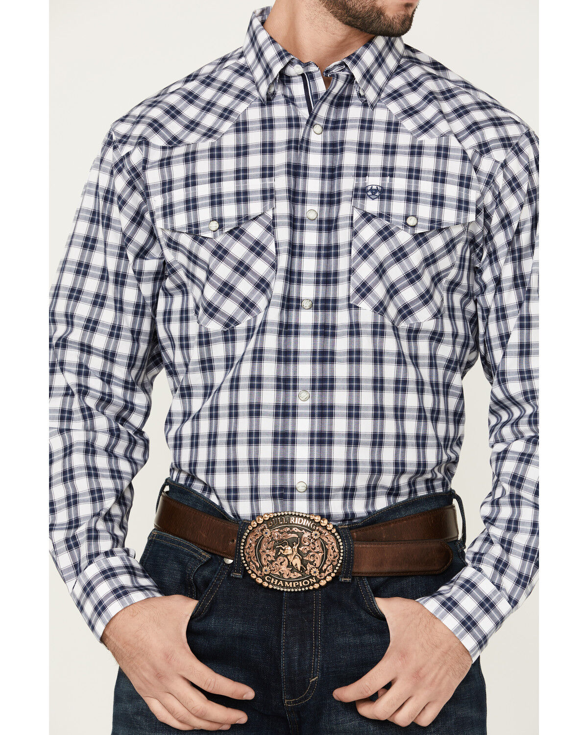 Image #3 - Ariat Men's Ezra Plaid Print Long Sleeve Pearl Snap Performance Western Shirt, Dark Grey, hi-res