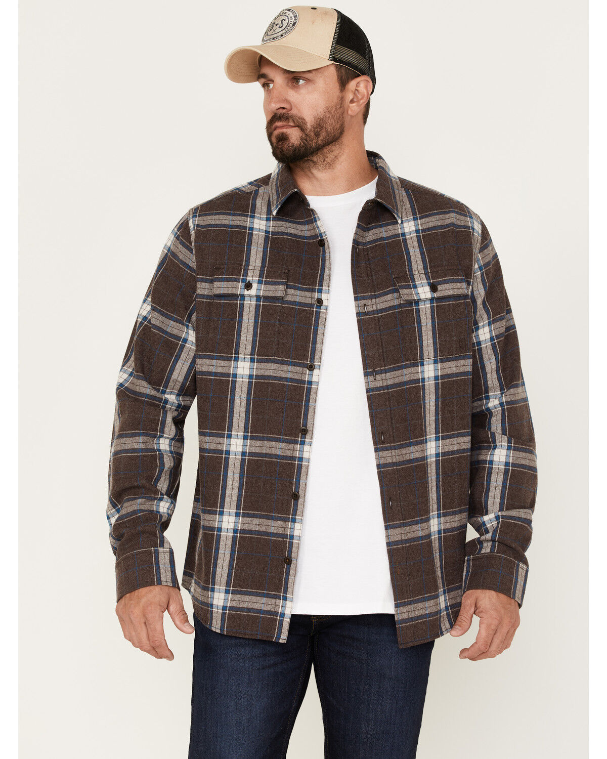 Image #1 - Brothers and Sons Men's Everyday Plaid Print Long Sleeve Button Down Flannel Shirt, Dark Brown, hi-res