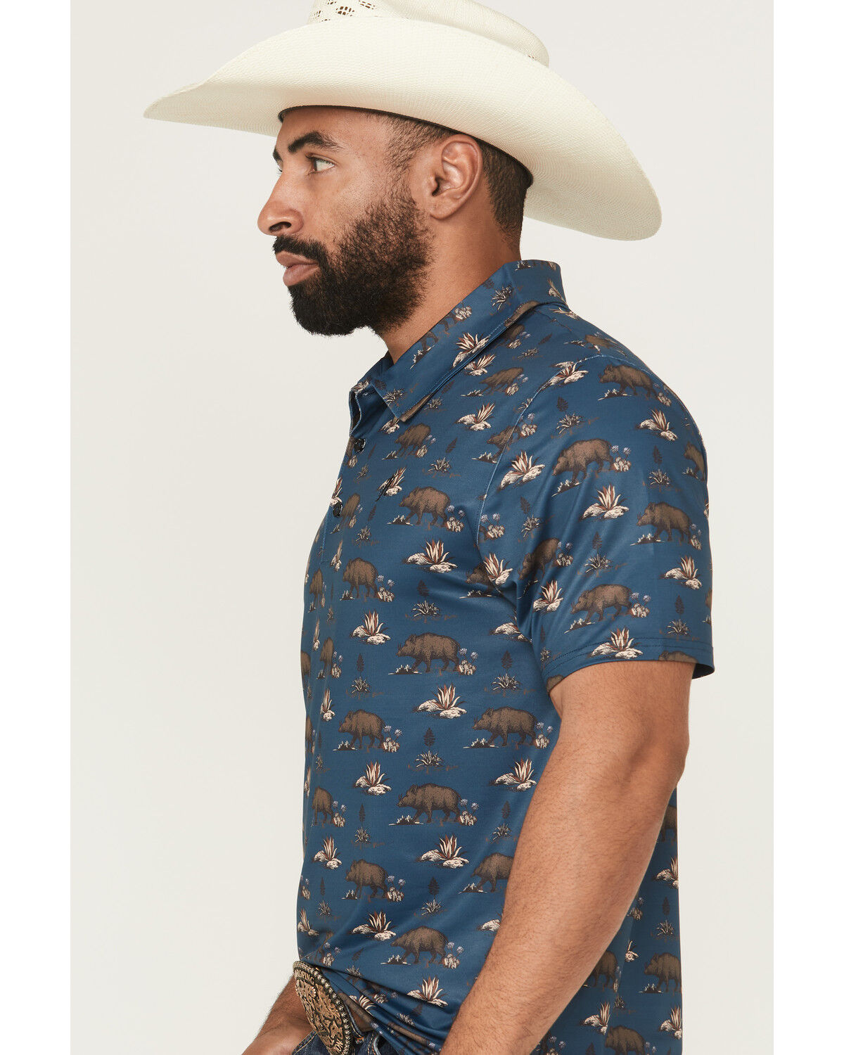 Image #2 - Hooey Men's The Weekender Printed Short Sleeve Button-Down Performance Polo, Blue, hi-res