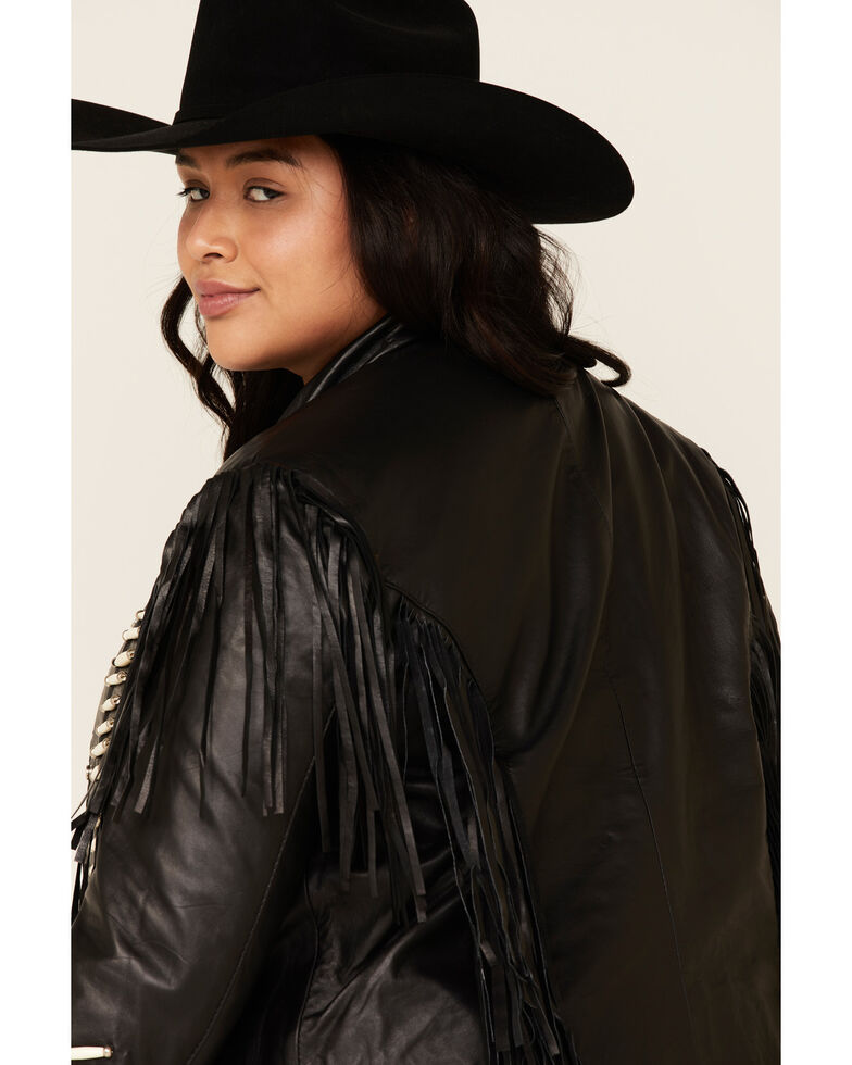 Liberty Wear Women's Black Fringe Sheep Napa Jacket - Plus , Black, hi-res