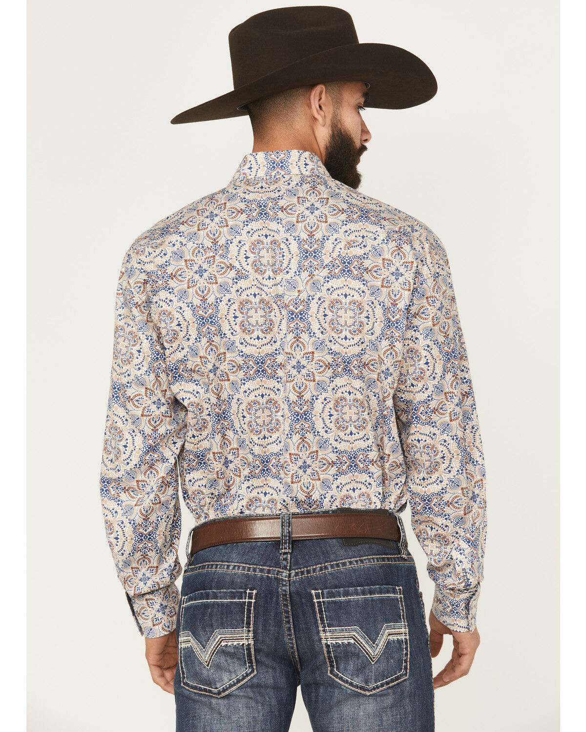 Image #4 - Stetson Men's Medallion Print Long Sleeve Snap Western Shirt, Blue, hi-res