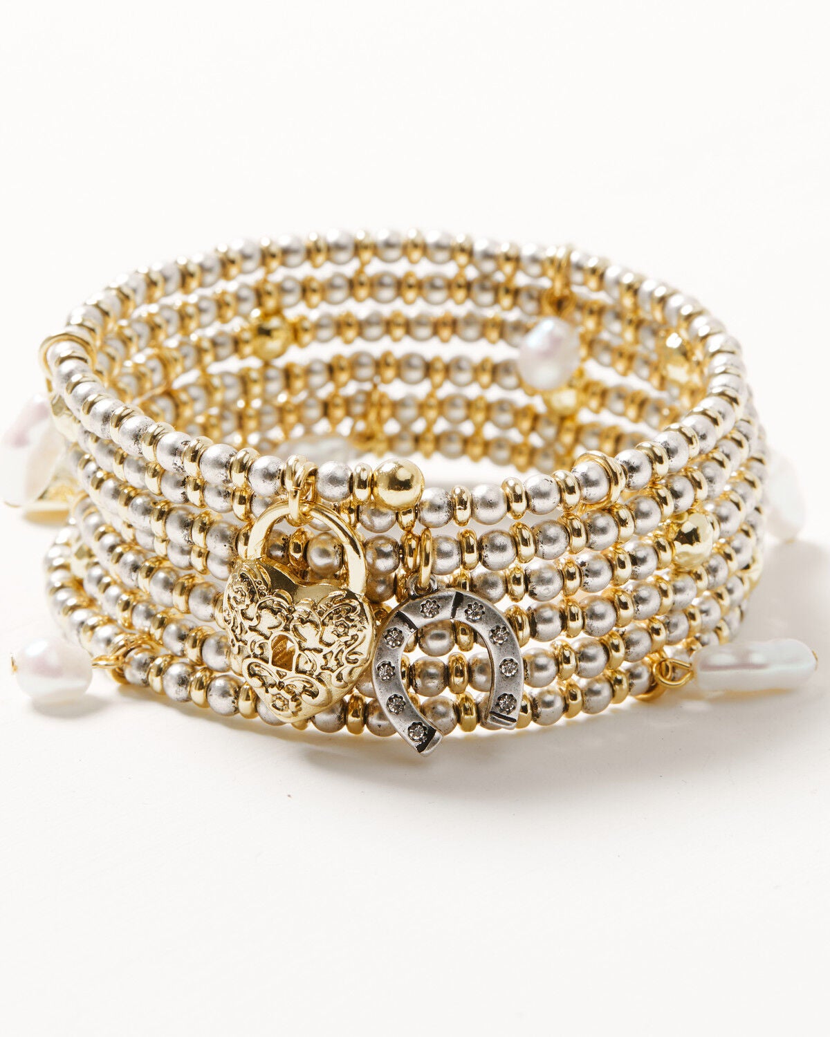 Shyanne Women's Western Muse Cowgirl Charms Wrap Beaded Bracelet, Gold, hi-res