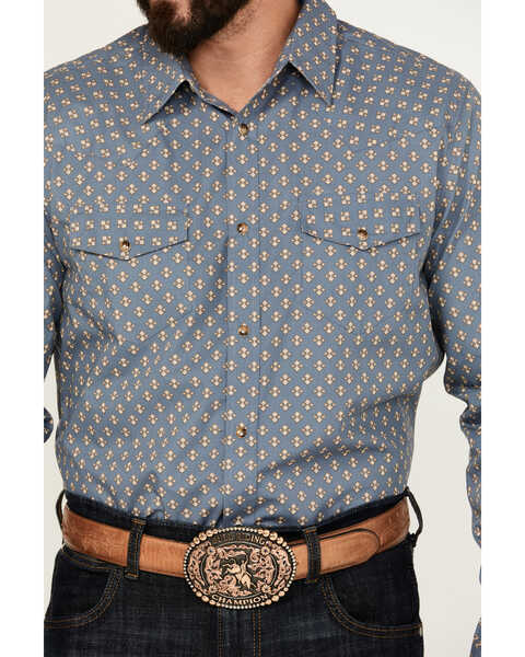 Image #3 - Gibson Trading Co Men's Lounge Geo Print Long Sleeve Snap Western Shirt, Steel Blue, hi-res