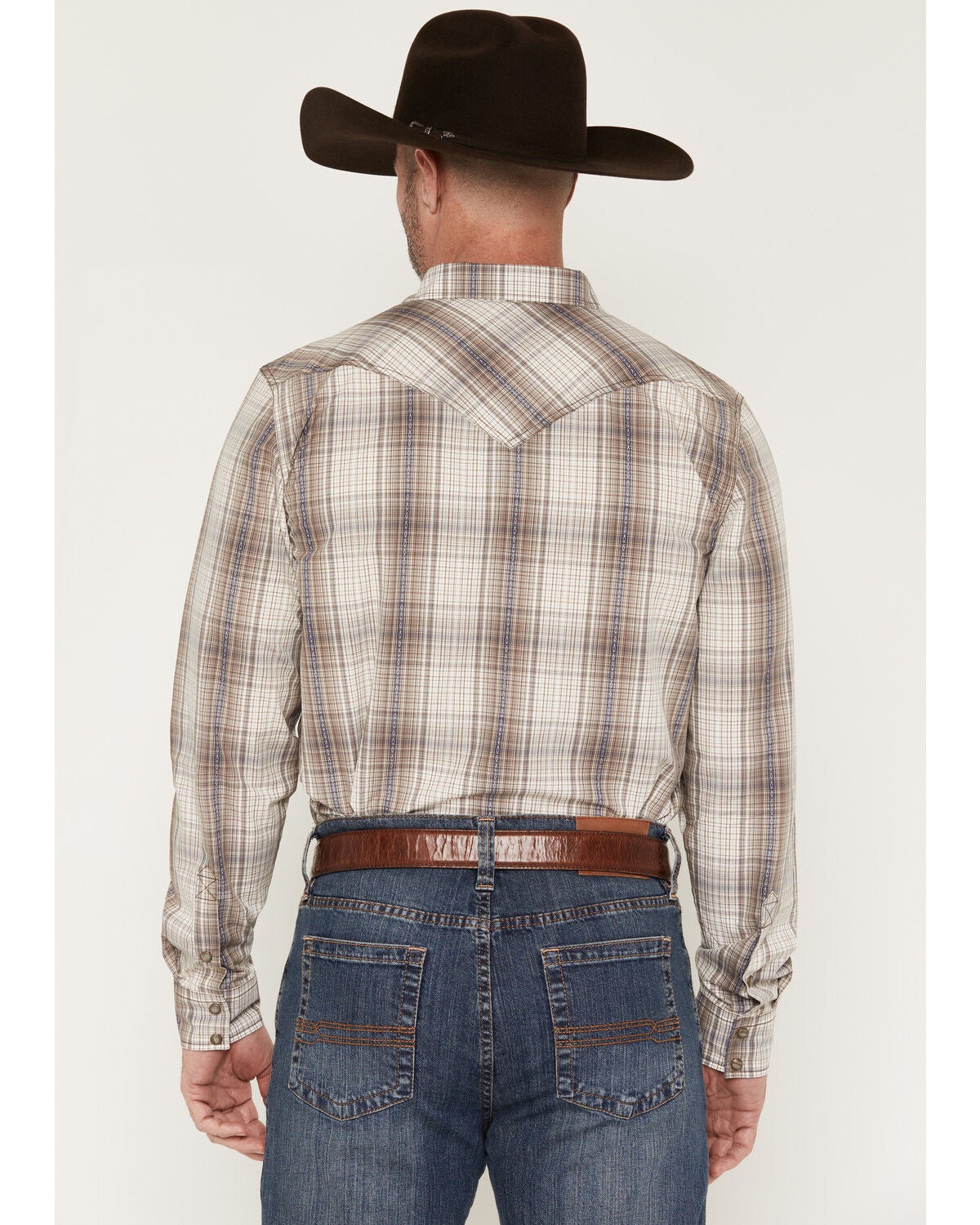 Image #4 - Cody James Men's Legend Dobby Plaid Print Long Sleeve Snap Western Shirt, Brown, hi-res