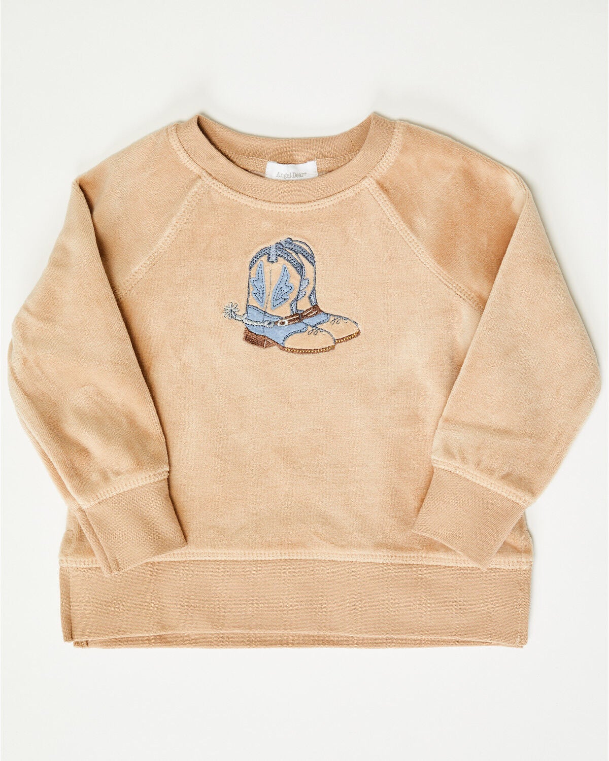 Image #1 - Angel Dear Infant Boys' Cowboy Boots Velour Pullover Sweatshirt, Brown, hi-res