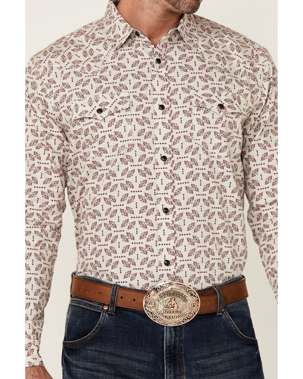 Image #3 - Moonshine Spirit&reg; Men's Sundial Southwestern Geo Print Long Sleeve Snap Western Shirt, Ivory, hi-res