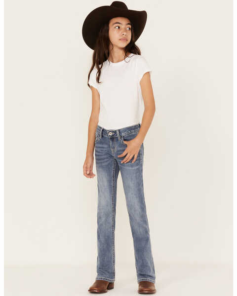 Image #3 - Grace in LA Girls' Light Wash Embroidered Floral Bootcut Jeans, Blue, hi-res