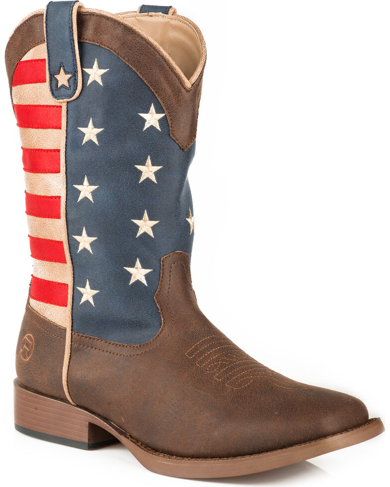 Roper Youth American Patriot Western Boots - Square Toe , Brown, hi-res