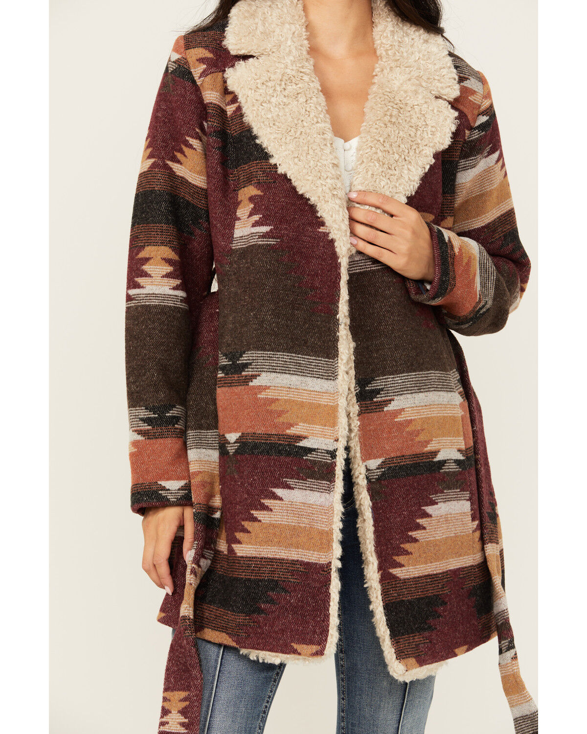 Image #4 - Idyllwind Women's Lynn Southwestern Print Faux Fur Collar Shacket, Dark Brown, hi-res