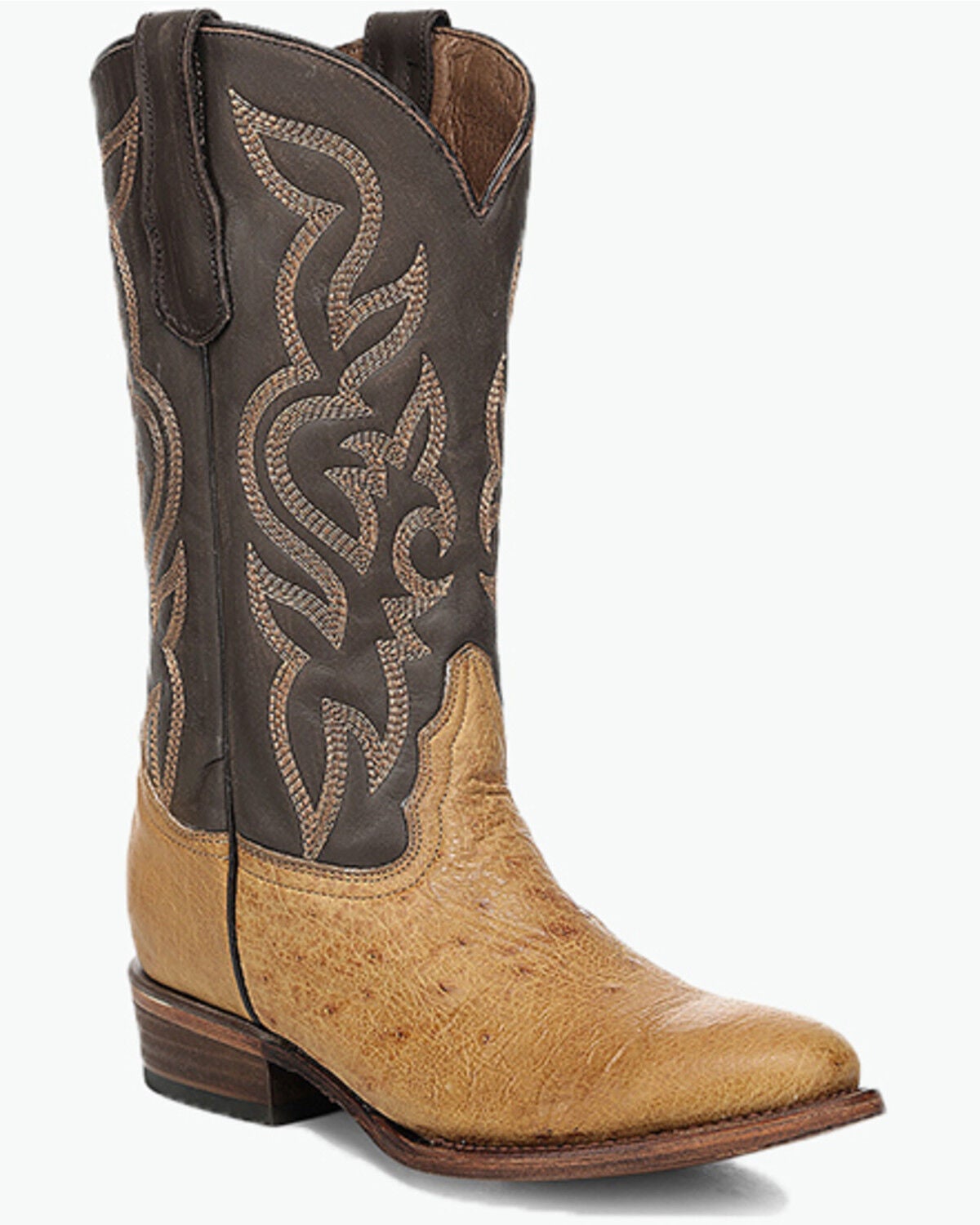 Circle G Men's Exotic Full Quill Ostrich Western Boots - Round Toe, Yellow, hi-res