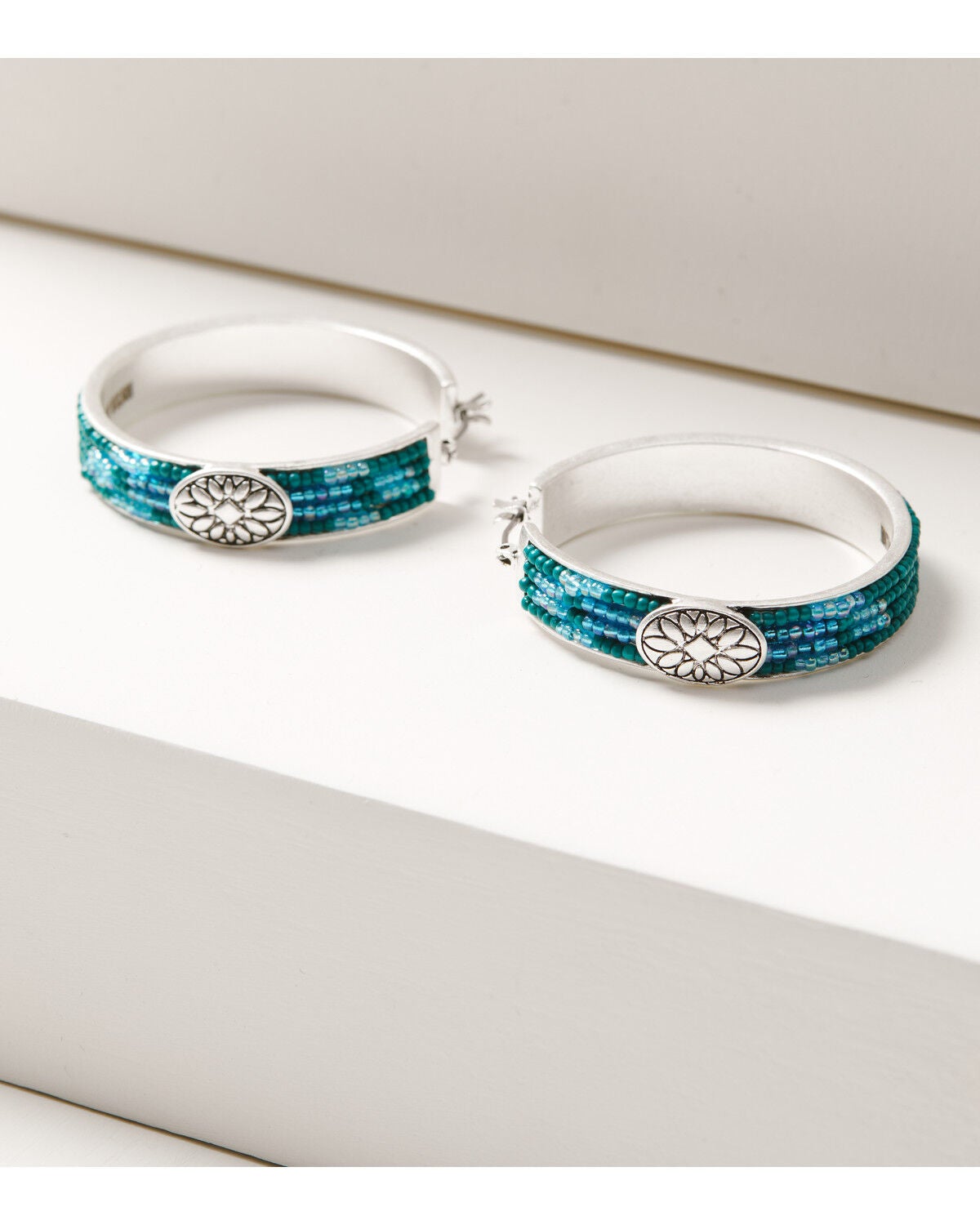 Image #1 - Lainey Wilson Women's Beaded Hoop Earrings, Silver, hi-res