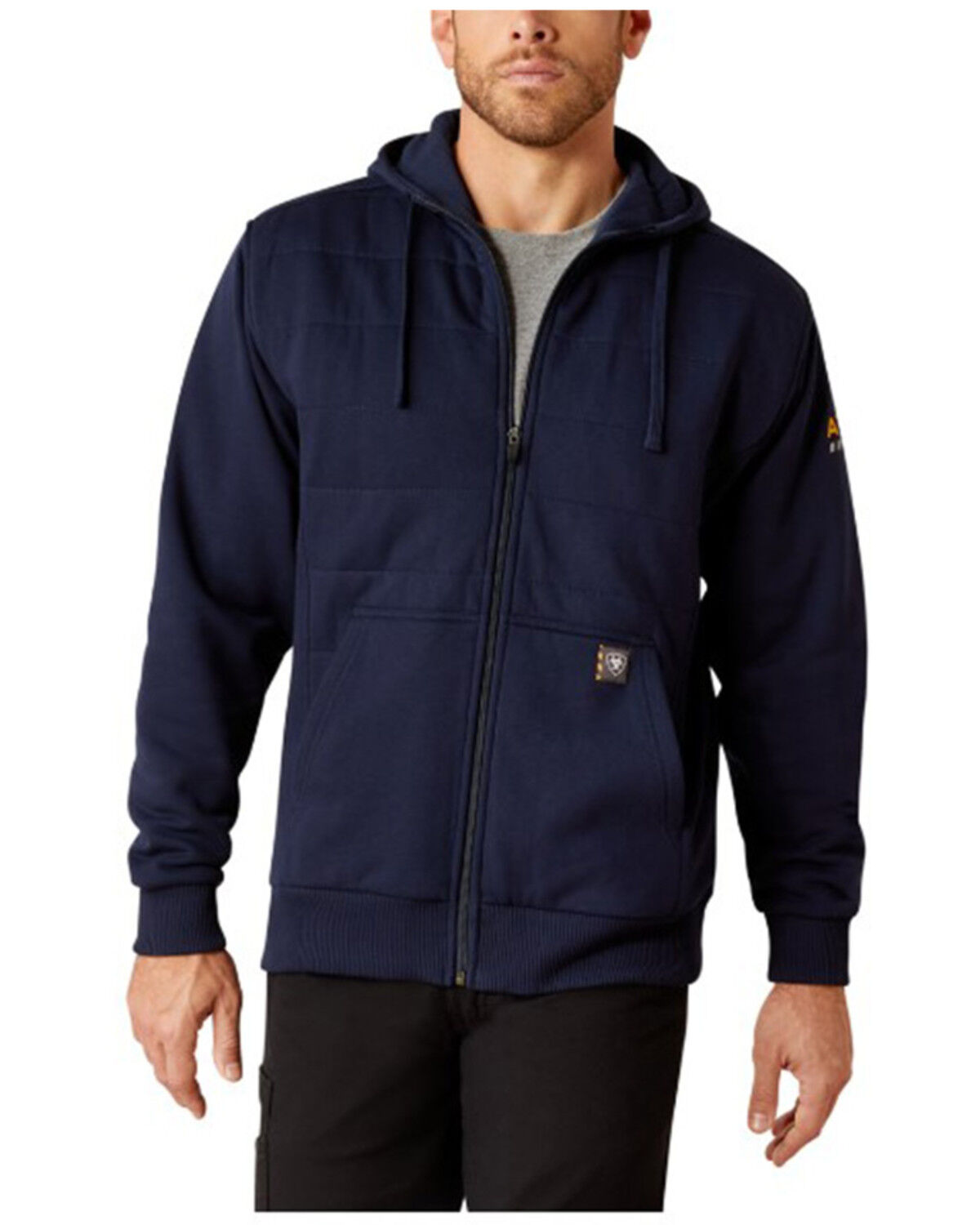 Image #1 - Ariat Men's Rebar All-Weather Insulated Full Zip Hooded Sweatshirt, Navy, hi-res