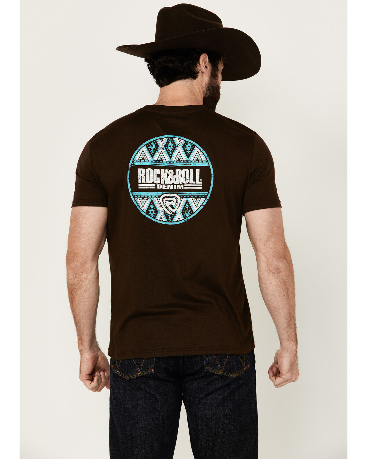 Image #1 - Rock & Roll Denim Men's Southwestern Circle Logo Short Sleeve Graphic T-Shirt, Dark Brown, hi-res