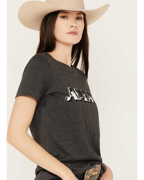 Image #2 - Ariat Women's Cow Print Logo Short Sleeve Graphic Tee, Charcoal, hi-res