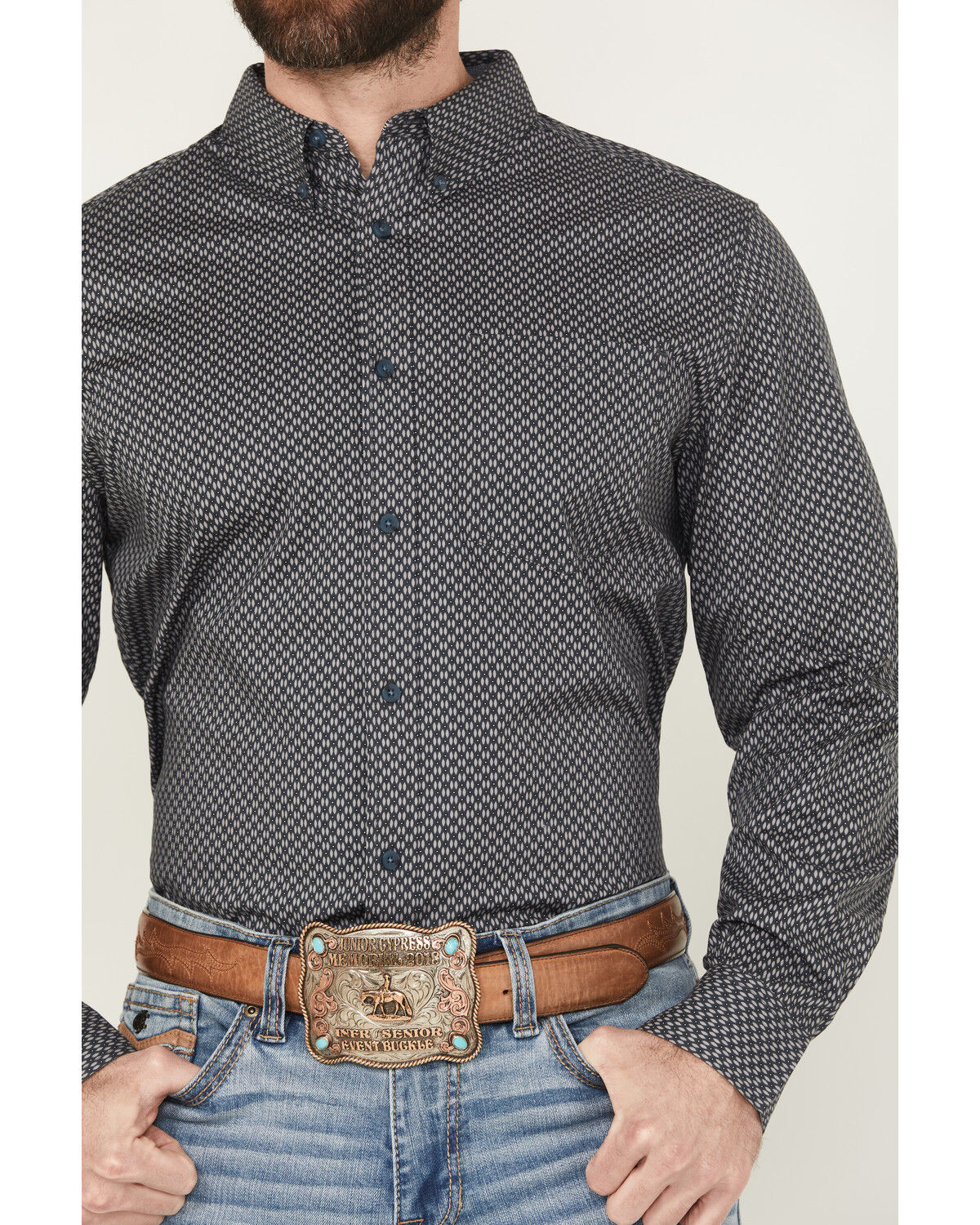 Image #3 - Cody James Men's San Juan Geo Print Long Sleeve Button-Down Stretch Western Shirt, Steel Blue, hi-res