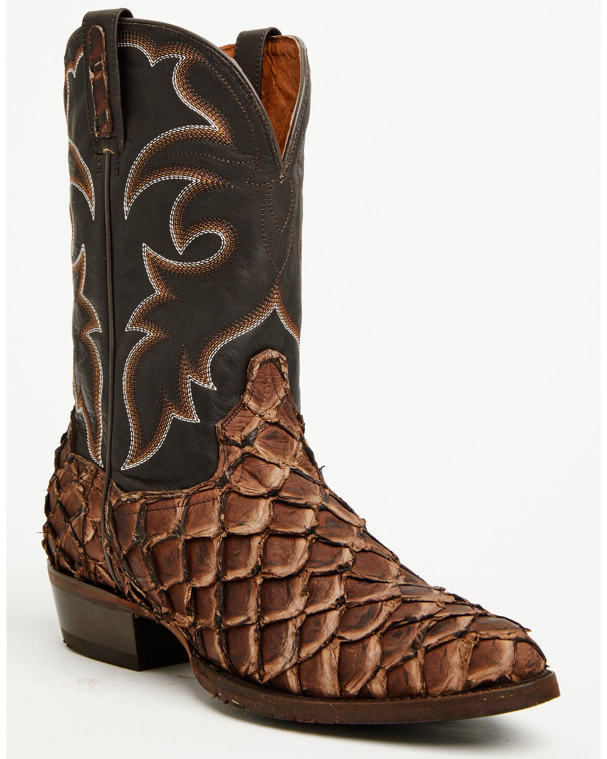 Dan Post Men's Exotic Pirarucu Western Boots - Round Toe, Chocolate, hi-res
