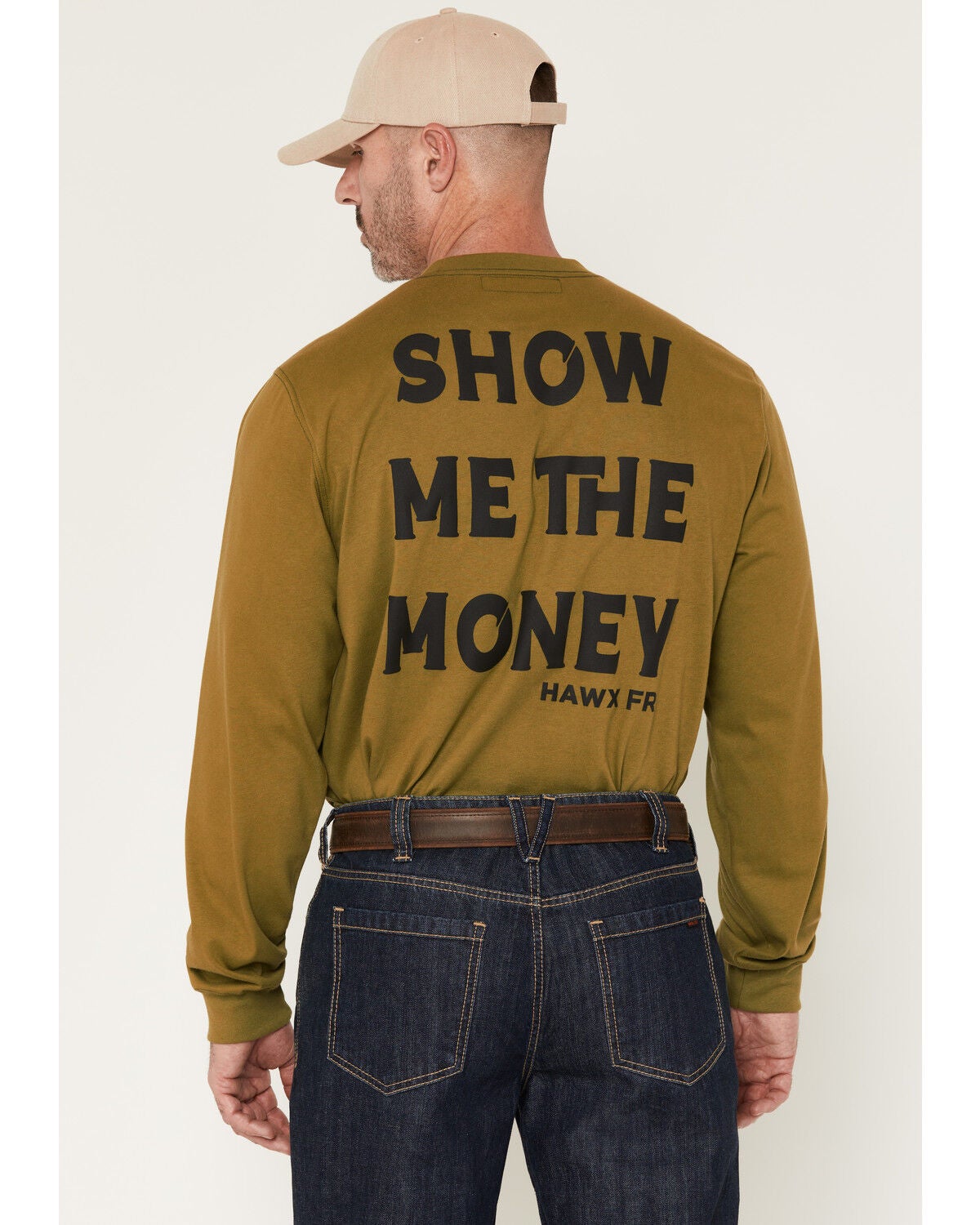Hawx Men's FR Solid Money Long Sleeve Work T-Shirt, Green, hi-res