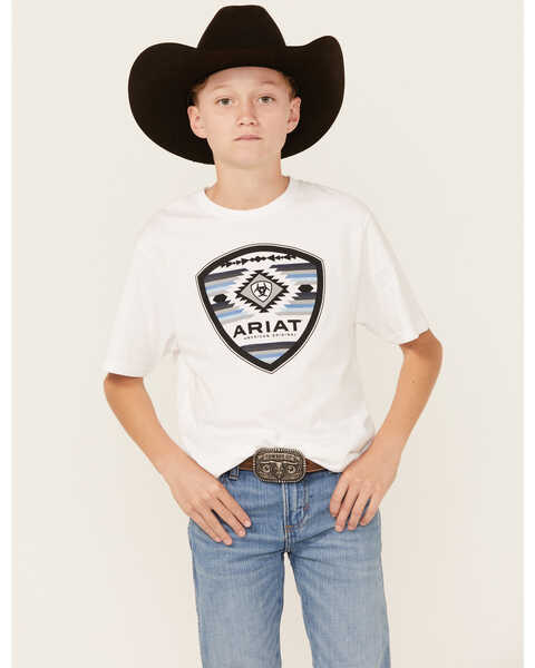 Image #1 - Ariat Boys' Southwestern Logo Short Sleeve Graphic T-Shirt , White, hi-res
