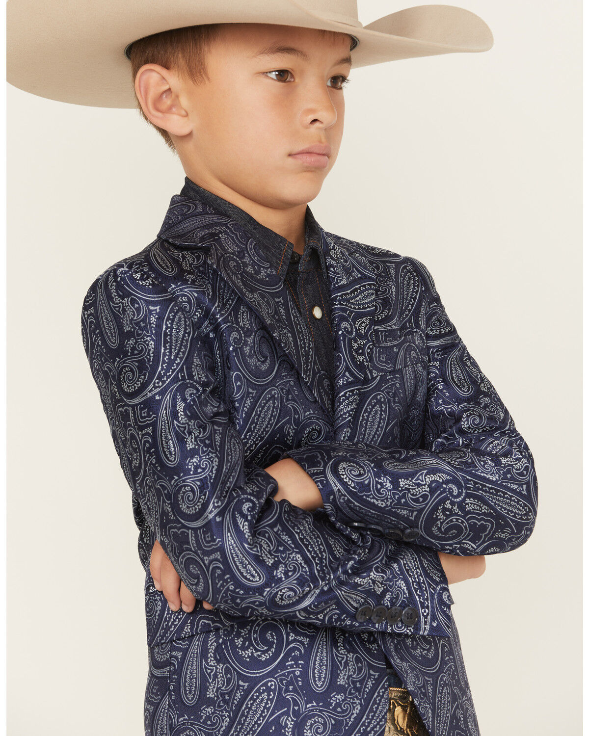 Image #2 - Rock & Roll Denim Boys' Paisley Print Blazer, Blue, hi-res