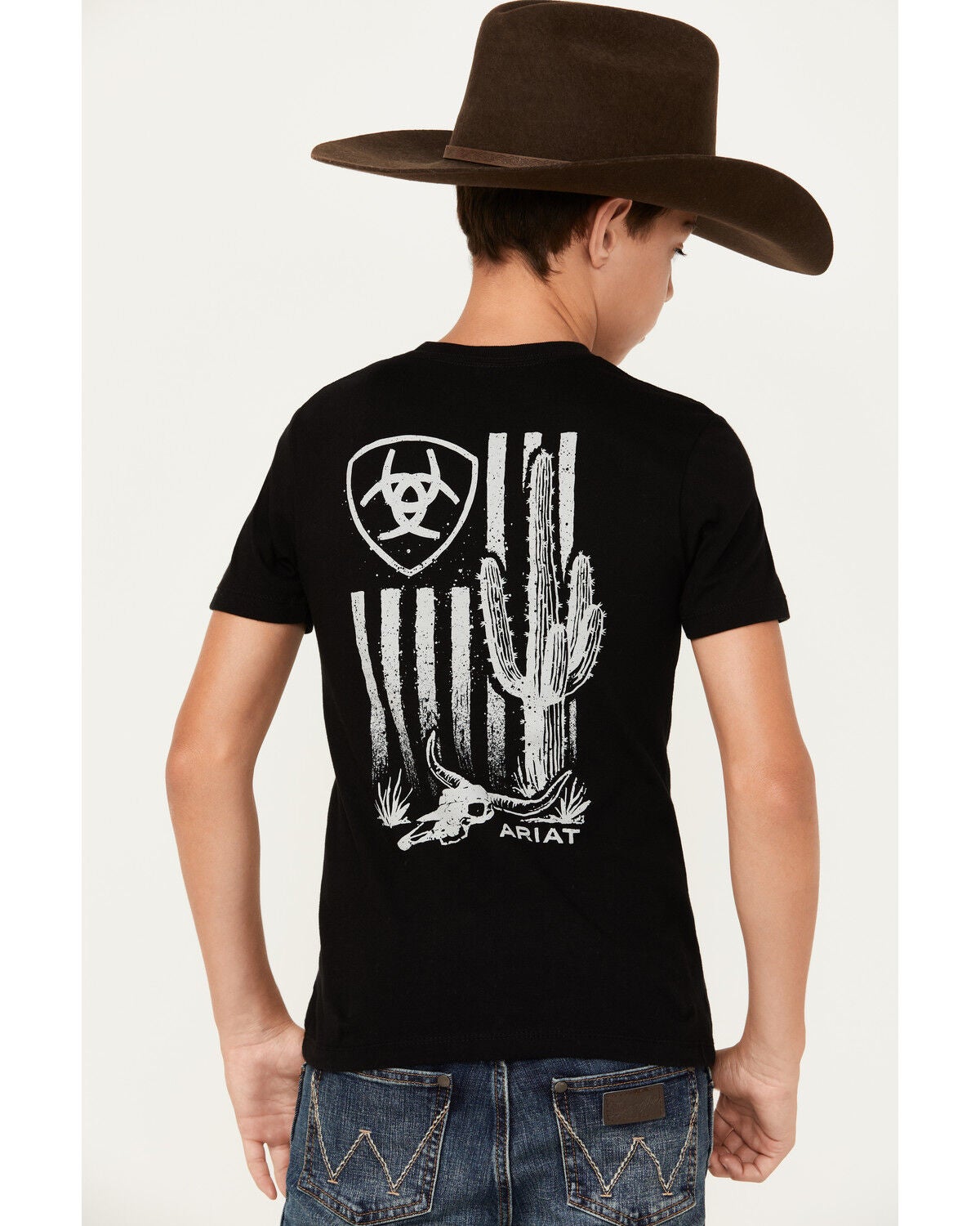Image #1 - Ariat Boys' Cactus Flag Short Sleeve Graphic T-Shirt, Black, hi-res