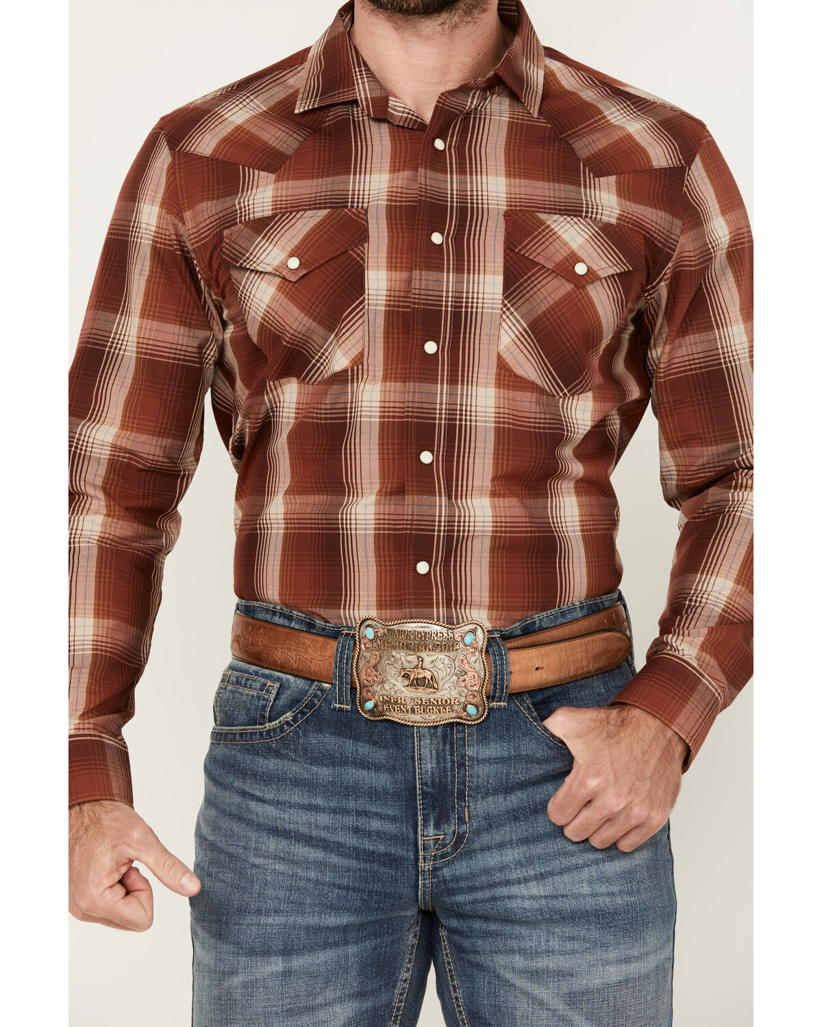 Image #3 - Pendleton Men's Frontier Plaid Print Long Sleeve Snap Western Shirt, Red, hi-res