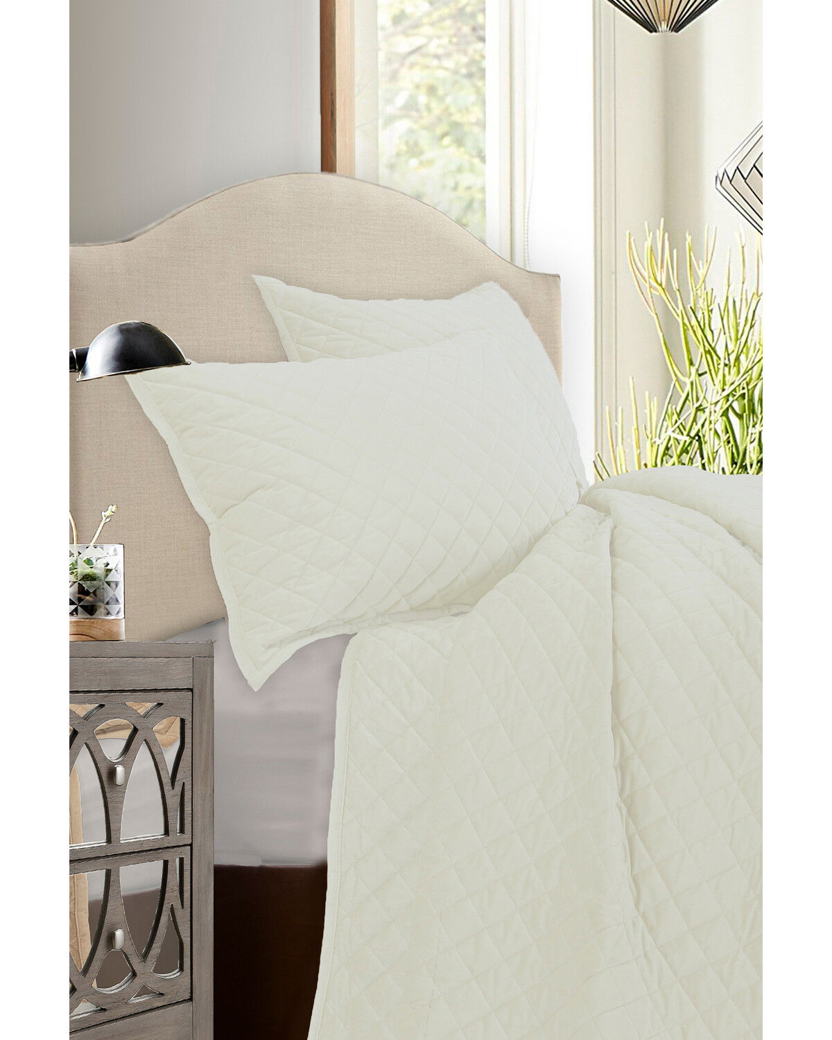 Image #1 - HiEnd Accents Velvet Queen Quilt Set - 3 Piece, Cream, hi-res
