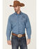 Wrangler Men's Yellowstone Light Stone Wash Long Sleeve Snap Western Workshirt , Indigo, hi-res