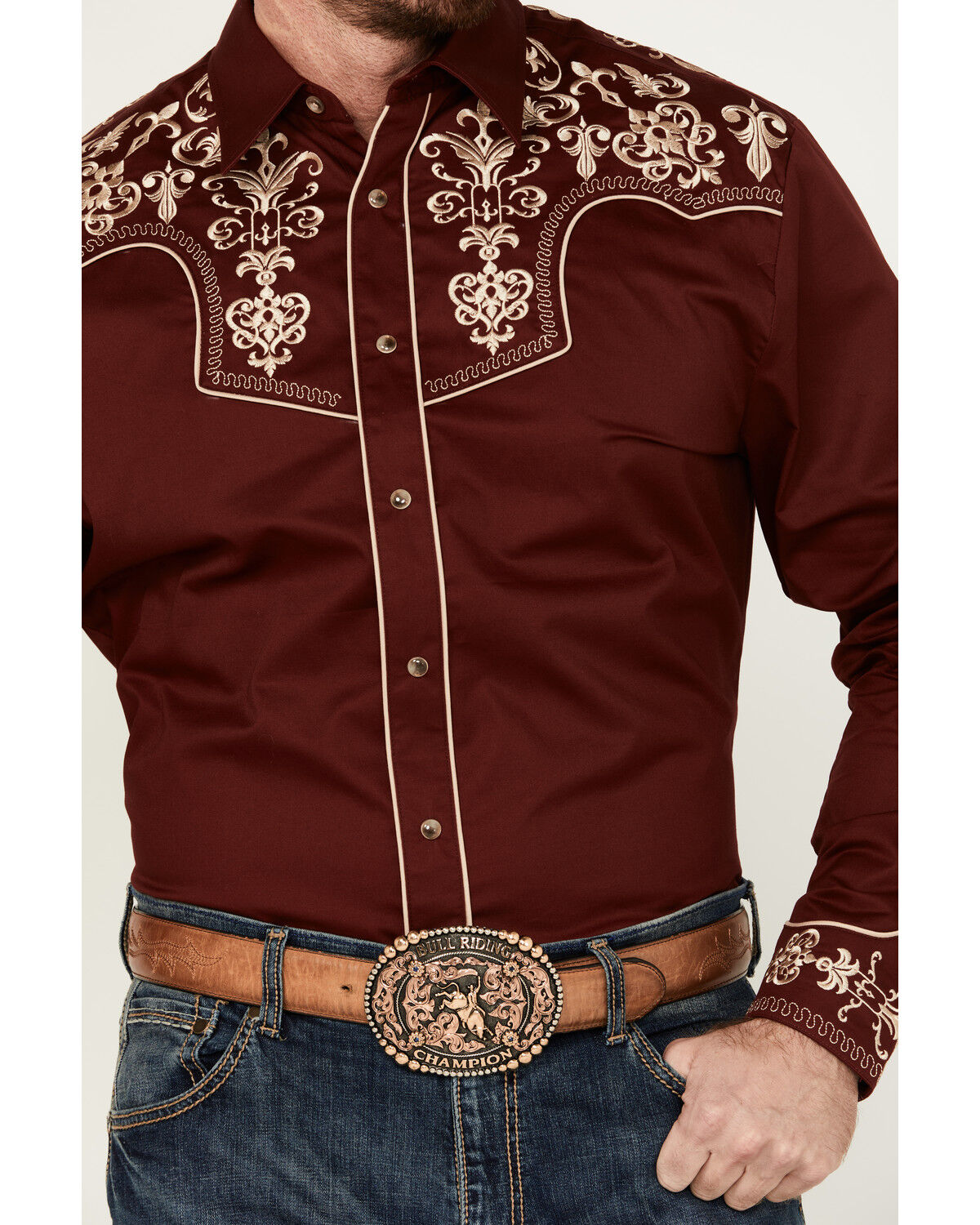Image #3 - Rodeo Clothing Men's Embroidered Yoke Long Sleeve Pearl Snap Western Shirt, , hi-res